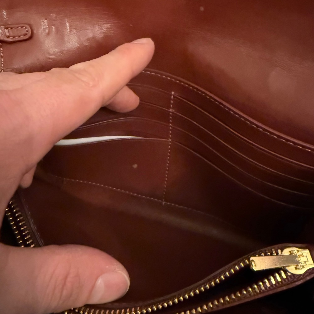 COACH Beige Signature Embossed Leather Turnlock Wristlet Clutch Bag 8x5 No Strap - Picture 10 of 11